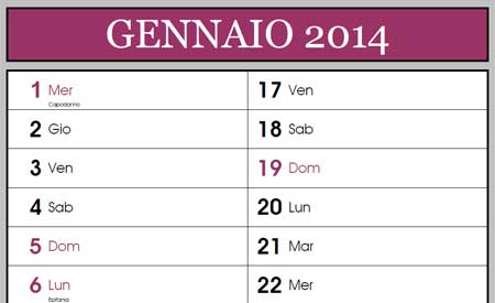 Calendari mensili 2014 da scaricare