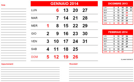 Calendari mensili 2014 da stampare