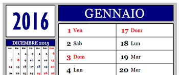 Calendario mensile 2016