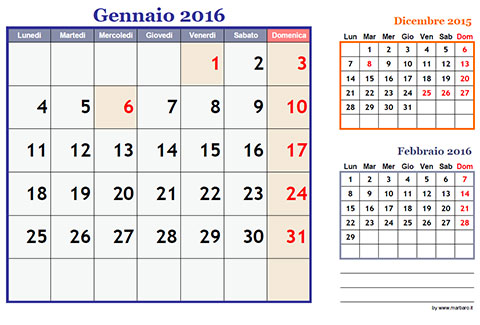 Calendario 2016 con mesi