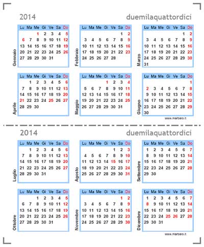 Calendario 2014 tascabile