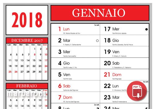 Calendari 2018 con i santi