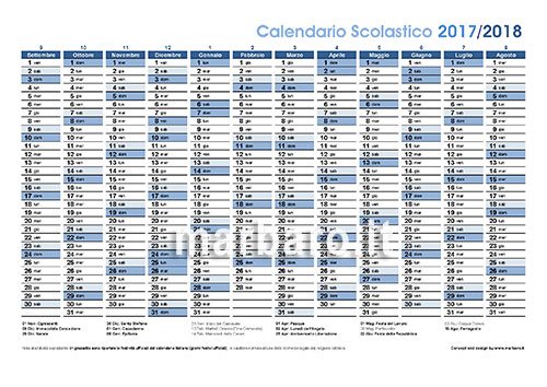 Calendario 2017 2018 per la scuola con festività