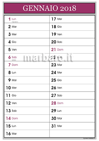 Calendario 2018 12 mesi con spazio per note