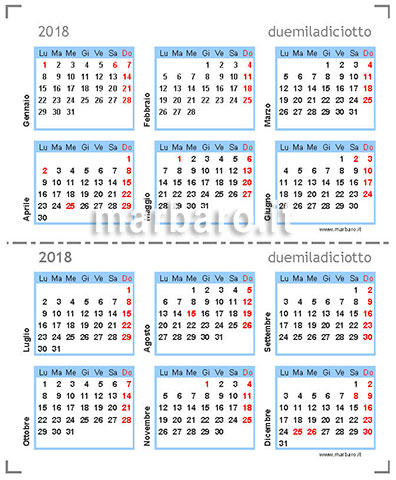 Calendario 2018 compatto