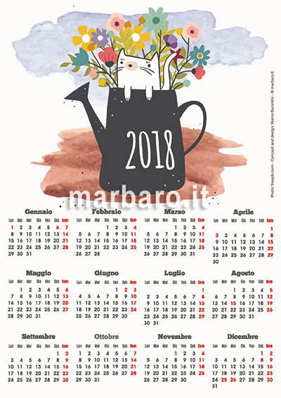 Calendario 2018 con foto gatto
