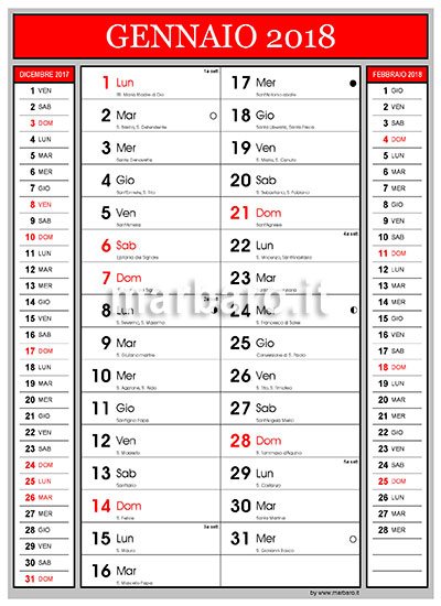 Calendario 2018 con i santi