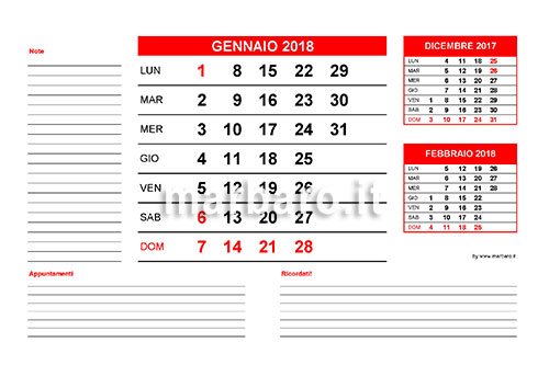 Calendario 2018 mensile per ufficio
