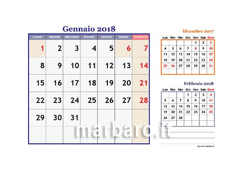Calendario 2018 12 mesi in PDF