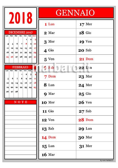 Calendario 2018 mensile