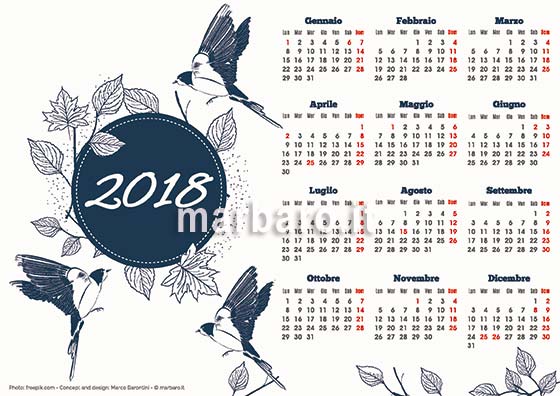 Calendario con disegno 2018 stampabile