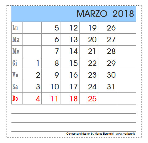 Calendario da scrivania 2018