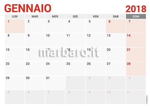 Calendario mensile 2018 stampabile
