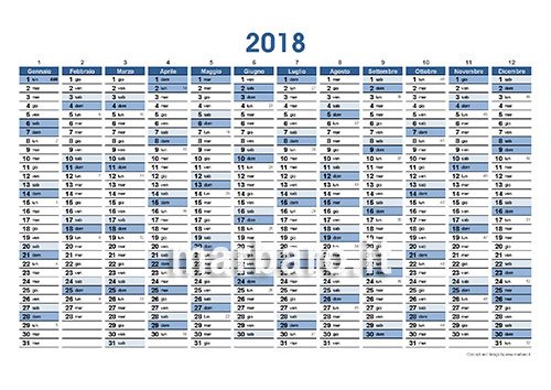Planner 2018 con numeri settimane