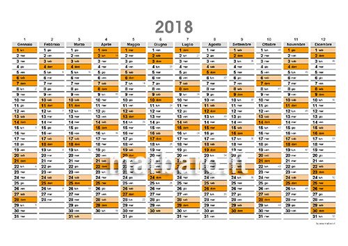 Planner 2018 con numeri settimane
