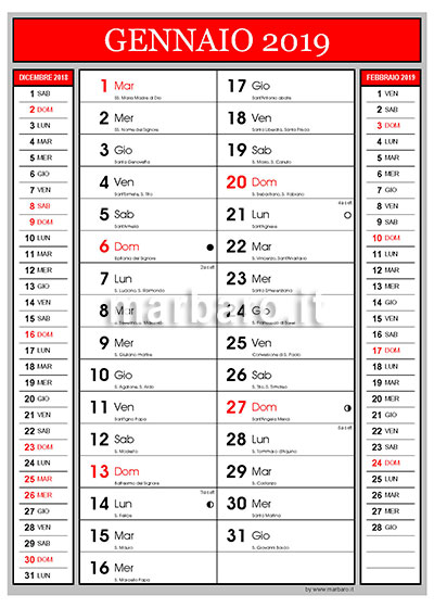 calendario 2019 con santi da