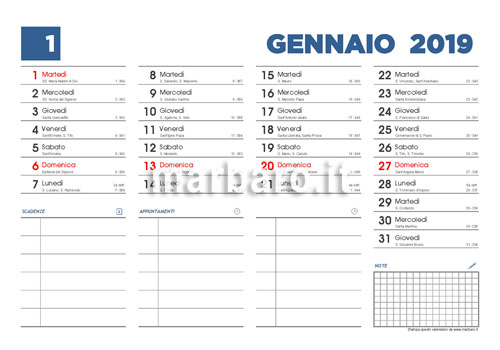 calendario 2019 con santi da