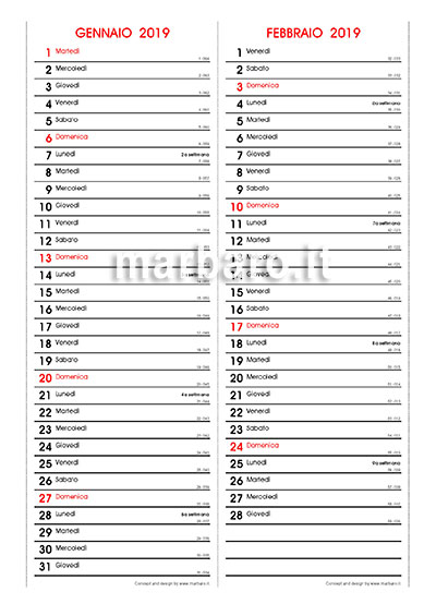 Calendario 2019 mensile stampabile
