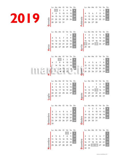 Calendario 2019 stampabile