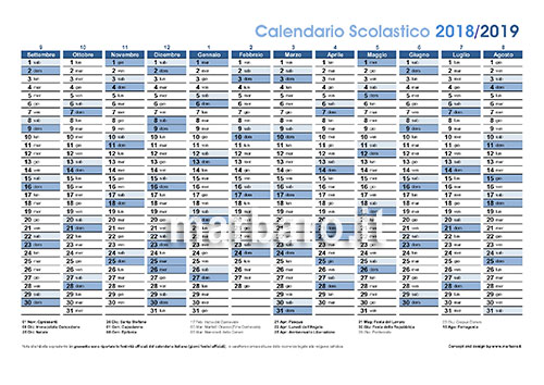 Calendario scolastico 2018 2019 con festività