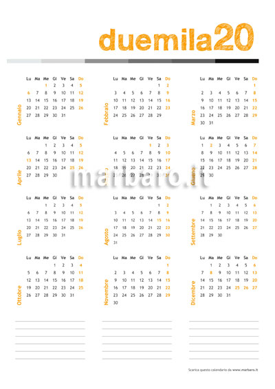 Calendario 2020 da scaricare gratis