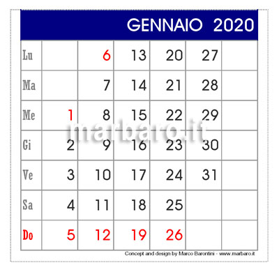 Calendario da tavolo 2020 stampabile