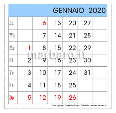 Calendario da tavolo 2020 in PDF