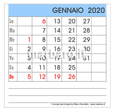 Calendario da tavolo 2020