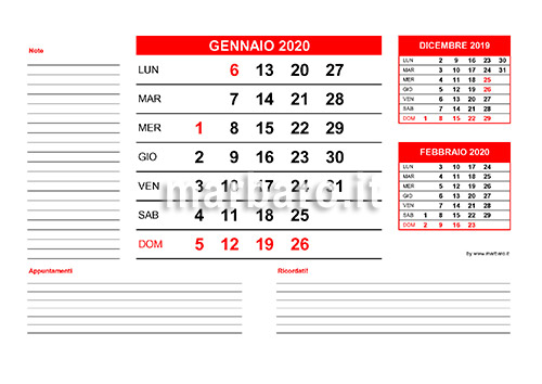 Calendario 2020 12 mesi