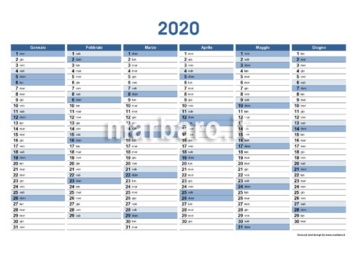 Calendario planner 2020 stampabile
