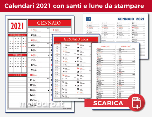 Calendari 2021 santi e lune in PDF