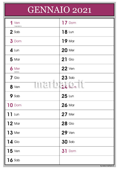 Calendario 21 Mensile Stampabile In