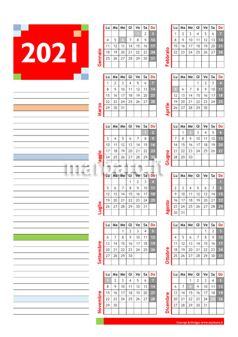 Calendario 2021 da stampare con festività