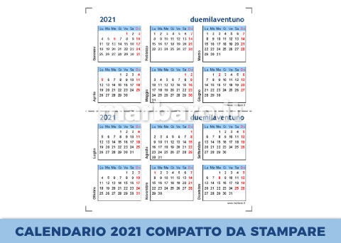 Calendario 2021 compatto in PDF