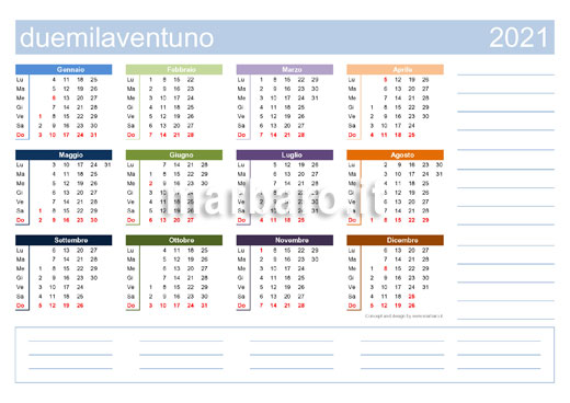 Calendario 2021 da stampare in PDF