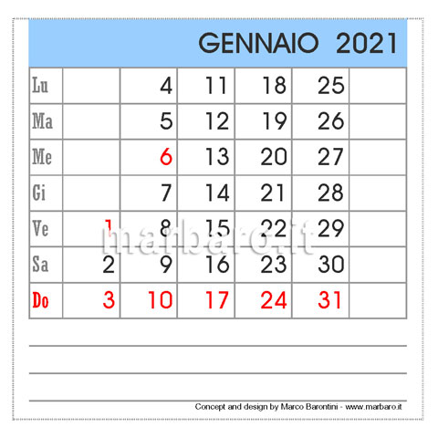 Calendario 2021 da tavolo in PDF da scaricare gratis