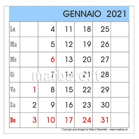 Calendario 2021 da tavolo da stampare