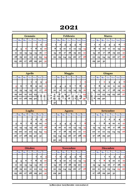 Calendario Annuale 21 Da Scaricare E Stampare