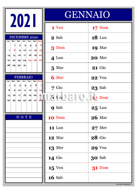 Calendario Mensile 2021 In Pdf Con Le Festivita gennaio 2021 calendario mensile 2021 pdf da stampare