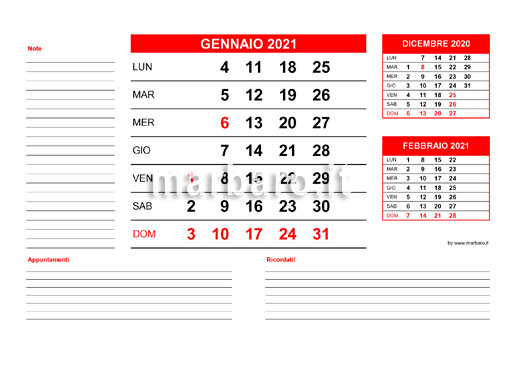 Calendario 2021 mensile PDF stampabile