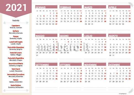 Un calendario annuale 2021 stampabile