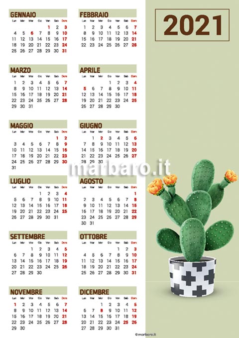 Calendario annuale 2021 stampabile