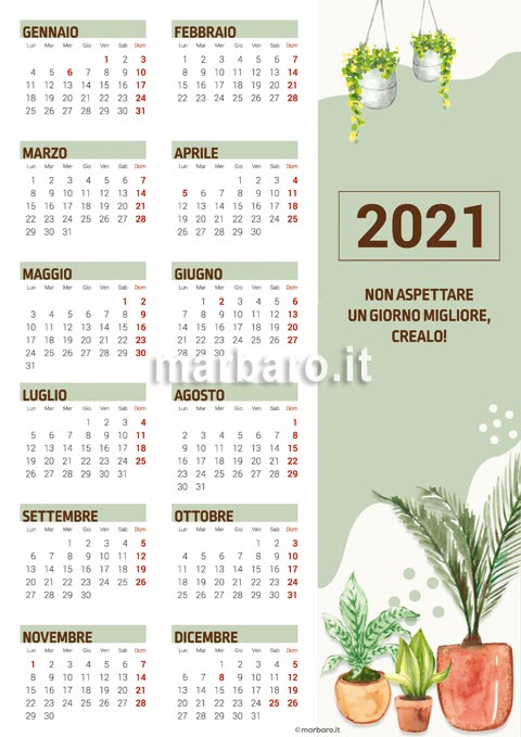 Calendario 2021 stampabile annuale