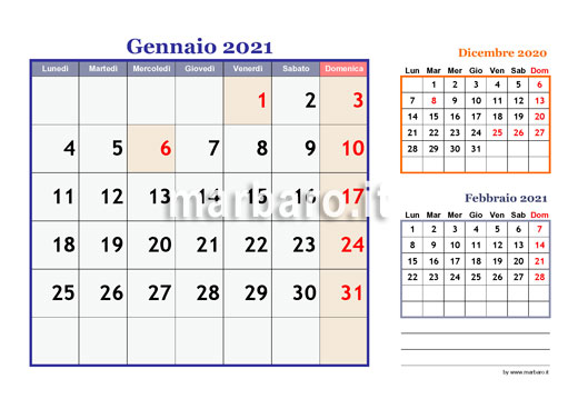 Calendario 2021 mensile gratis da stampare