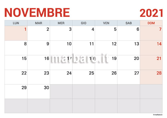Calendario Novembre 2021 In Pdf Da Scaricare E Stampare foglio calendario novembre 2021