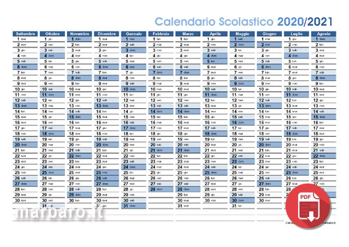 Calendario scolastico 2020/2021 in PDF