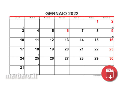 Calendari 2022 da stampare mensili