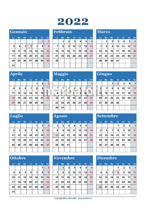 Calendari 2022 In Pdf Da Stampare Con Le Festività Italiane