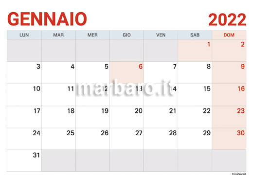 Calendario 2022 con le festività stampabile
