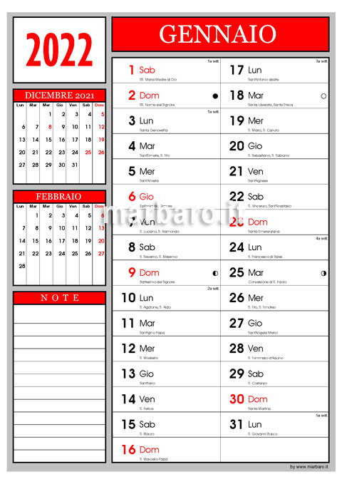 Calendario 2022 con i santi da stampare